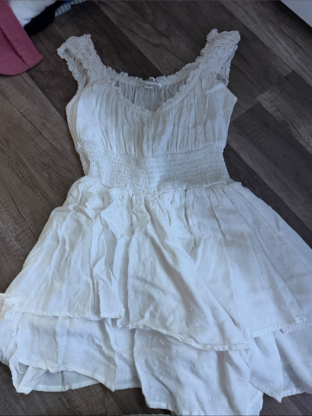 Smocked Ivory Mini Dress with Ruffled Straps